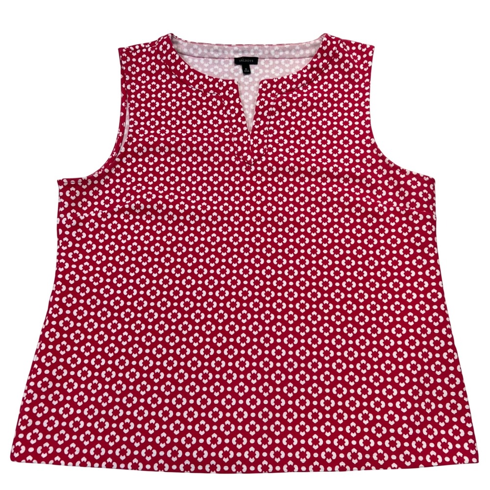 Talbots Sleeveless Split Neck Top Ottoman Shell Top XL Geometric Textured Flower